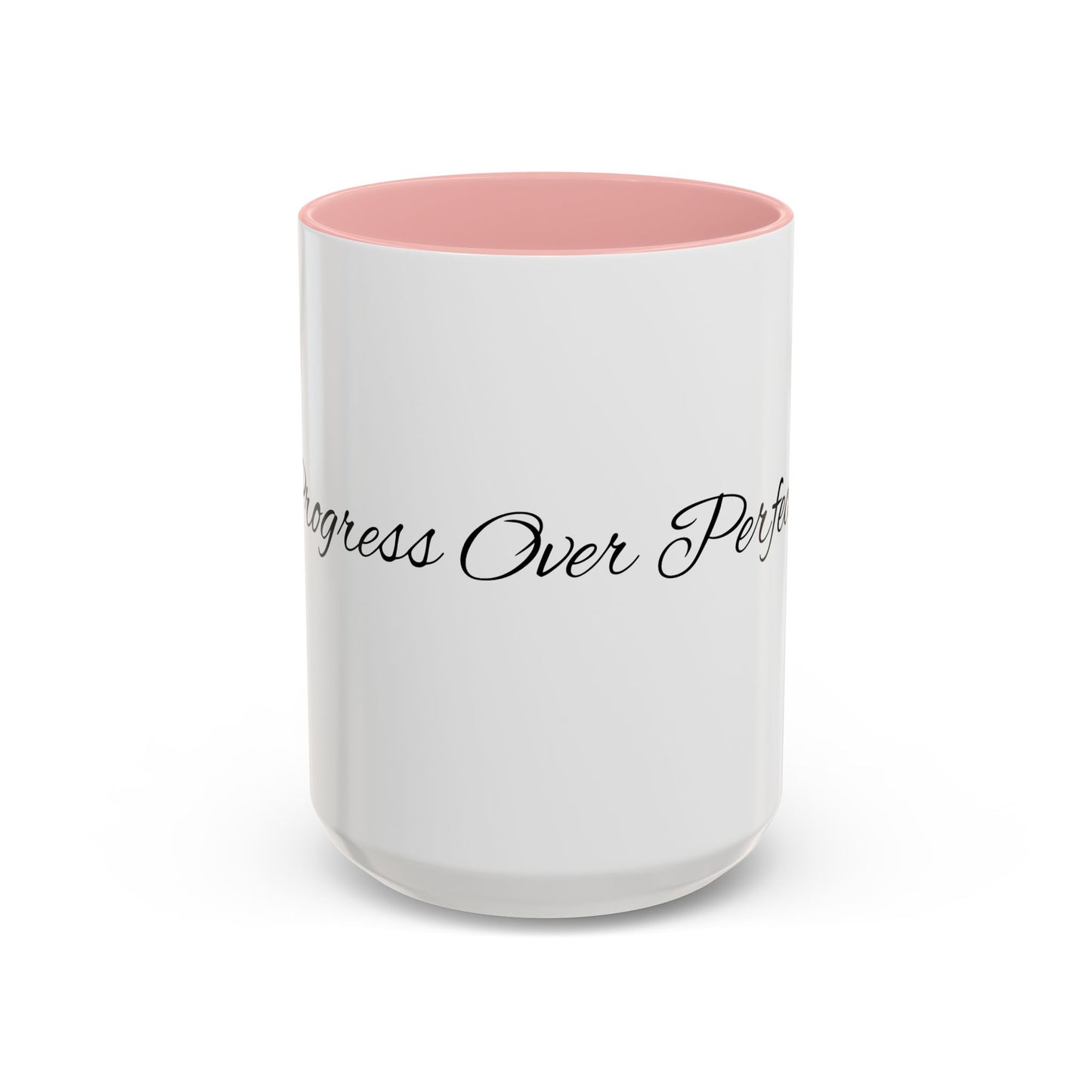 Progress Over Perfection Inspirational Accent Mug | Pink Handle Coffee Mug | Gift for Her