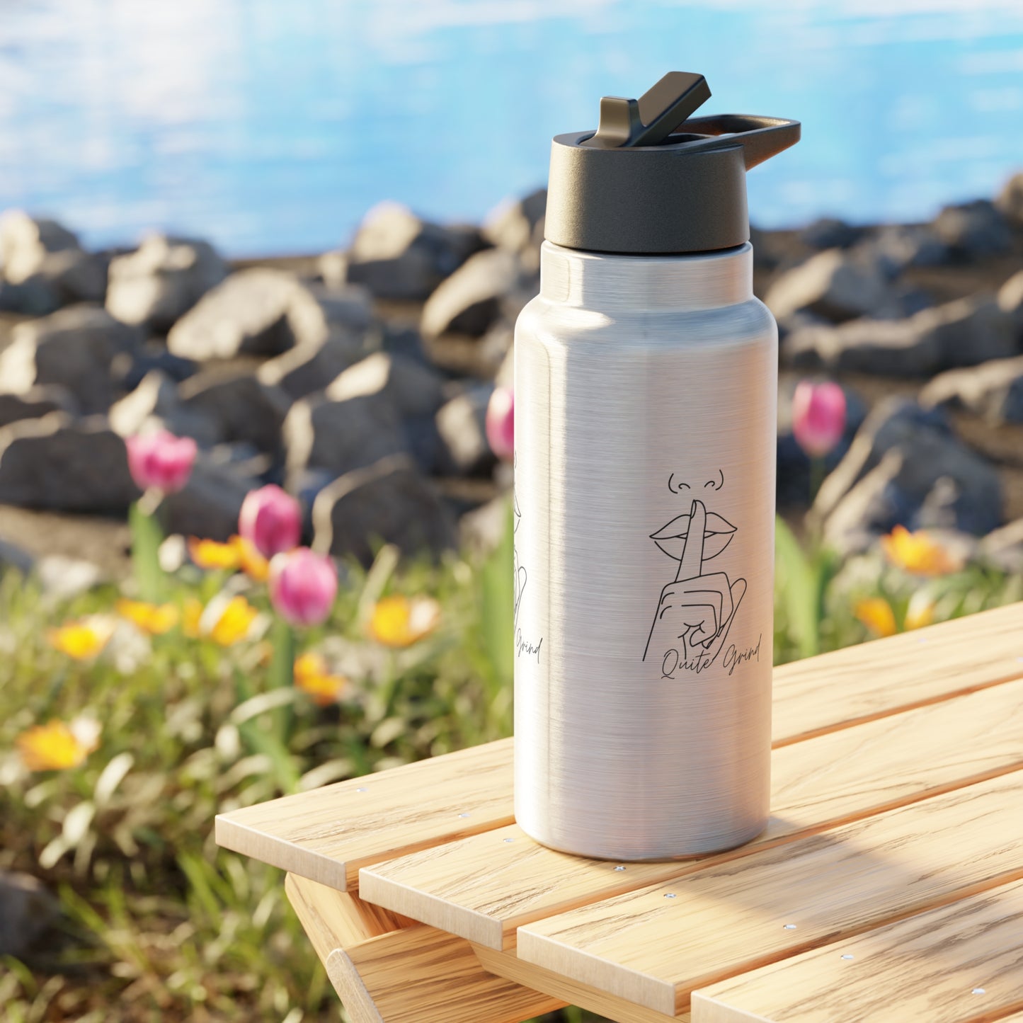 Gator 32oz Stainless Water Bottle — 'Quiet Grind' Minimal Line Art Tumbler