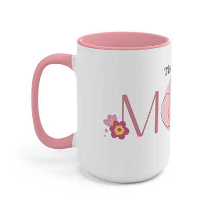 The Best MOM Accent Mug — Pink Mother’s Day Coffee Cup with Floral Heart Illustration
