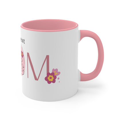The Best MOM Accent Mug — Pink Mother’s Day Coffee Cup with Floral Heart Illustration