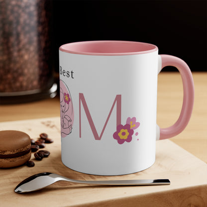 The Best MOM Accent Mug — Pink Mother’s Day Coffee Cup with Floral Heart Illustration