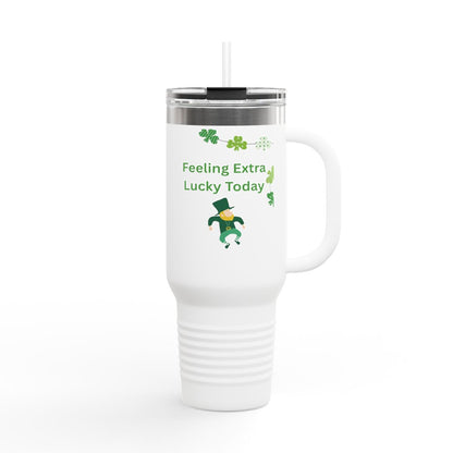 40oz Insulated Travel Mug — "Feeling Extra Lucky Today" St. Patrick’s Day Tumbler