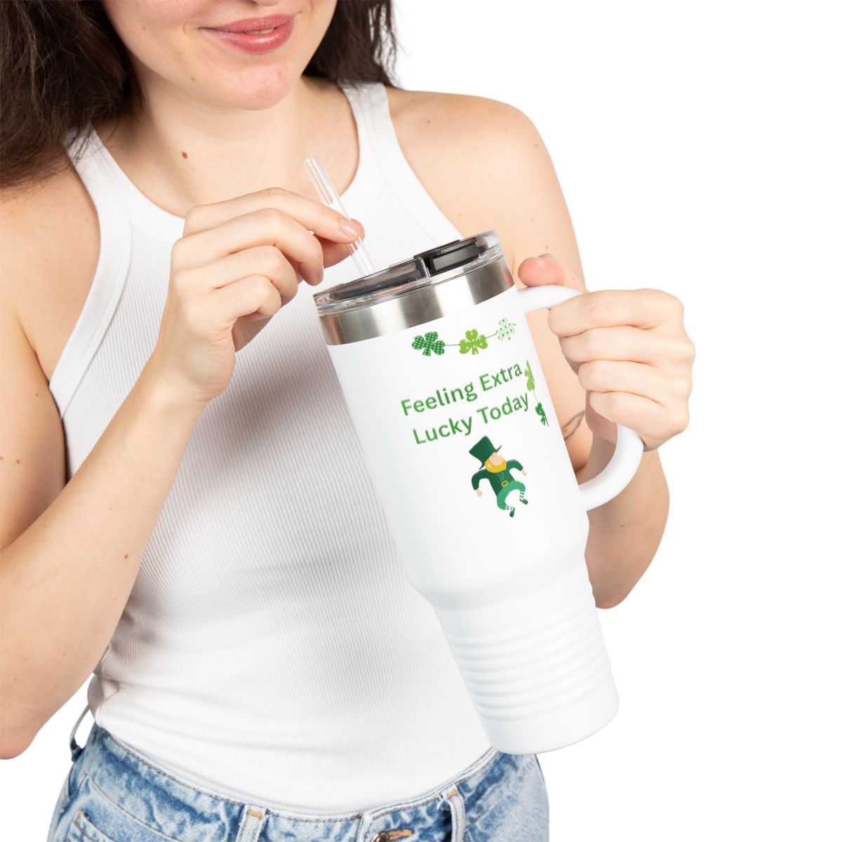 40oz Insulated Travel Mug — "Feeling Extra Lucky Today" St. Patrick’s Day Tumbler