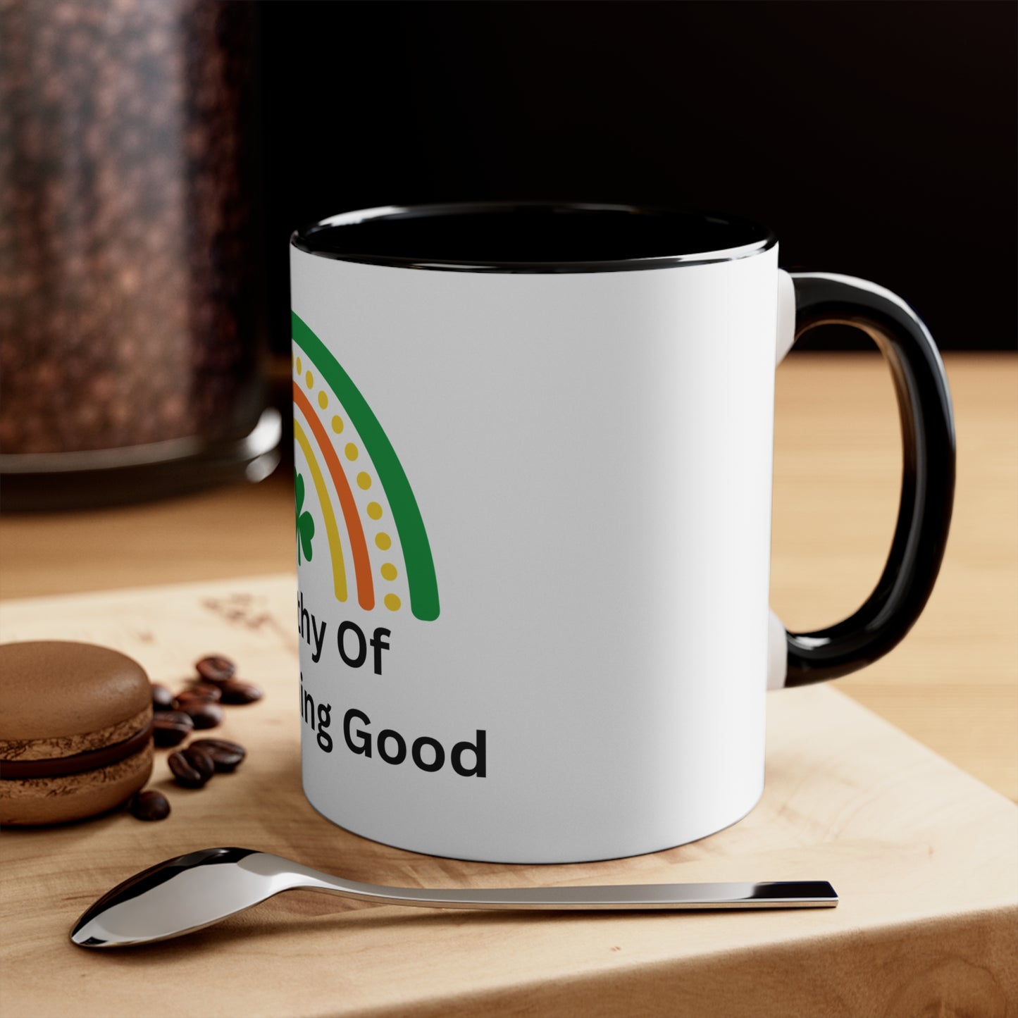 St. Patrick's Day Accent Mug — 'Worthy Of Everything Good' Clover Pattern