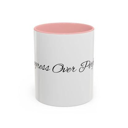 Progress Over Perfection Inspirational Accent Mug | Pink Handle Coffee Mug | Gift for Her