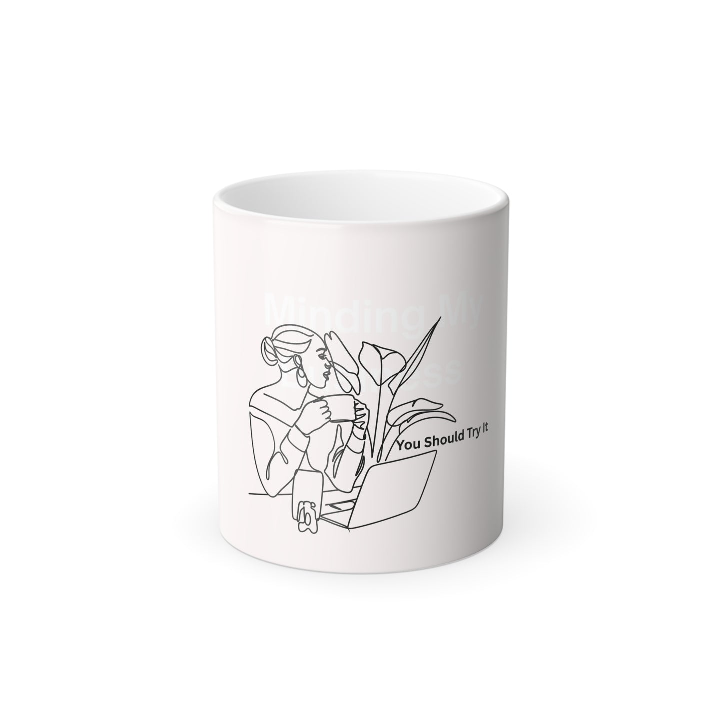 Color-Changing Mug — Minimal Line Art Coffee & Laptop Design (You Should Try It)