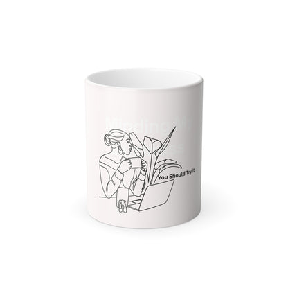 Color-Changing Mug — Minimal Line Art Coffee & Laptop Design (You Should Try It)