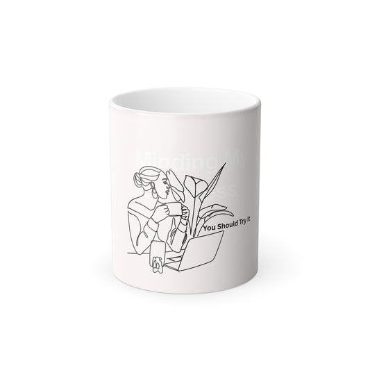 Color-Changing Mug — Minimal Line Art Coffee & Laptop Design (You Should Try It)