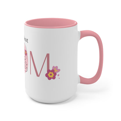 The Best MOM Accent Mug — Pink Mother’s Day Coffee Cup with Floral Heart Illustration