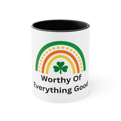 St. Patrick's Day Accent Mug — 'Worthy Of Everything Good' Clover Pattern