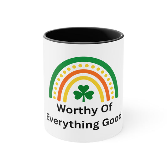 St. Patrick's Day Accent Mug — 'Worthy Of Everything Good' Clover Pattern