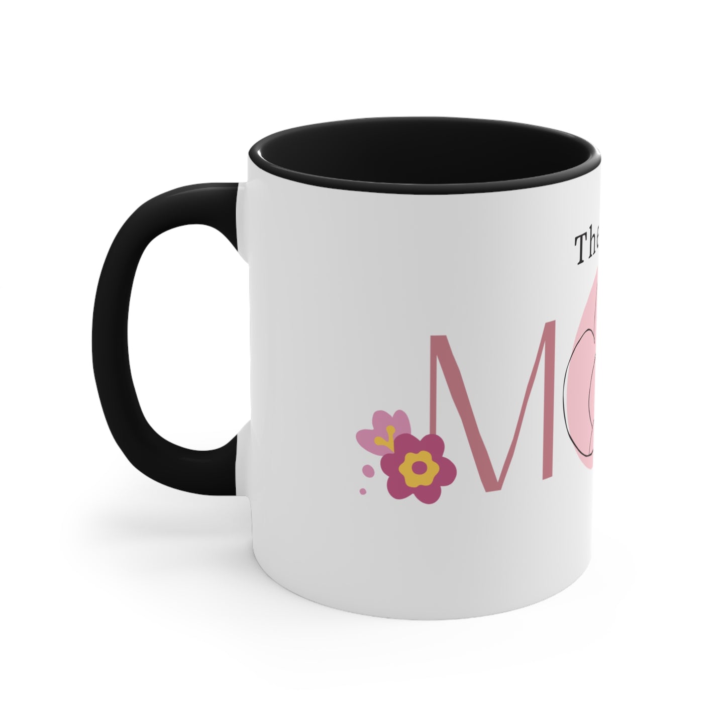 The Best MOM Accent Mug — Pink Mother’s Day Coffee Cup with Floral Heart Illustration