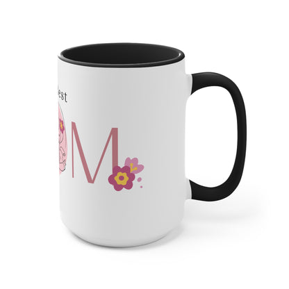 The Best MOM Accent Mug — Pink Mother’s Day Coffee Cup with Floral Heart Illustration