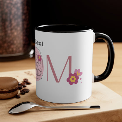 The Best MOM Accent Mug — Pink Mother’s Day Coffee Cup with Floral Heart Illustration